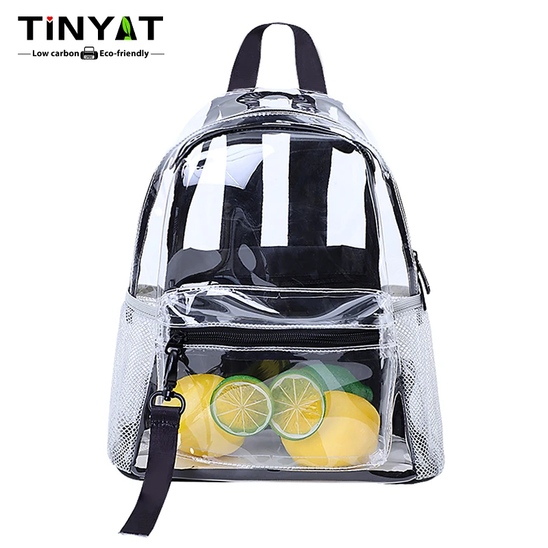 TINYAT Clear Transparent Backpack for Women,  Female Cute Ita School Bag, Waterproof and Fashionable, Ideal for Sports, Concerts