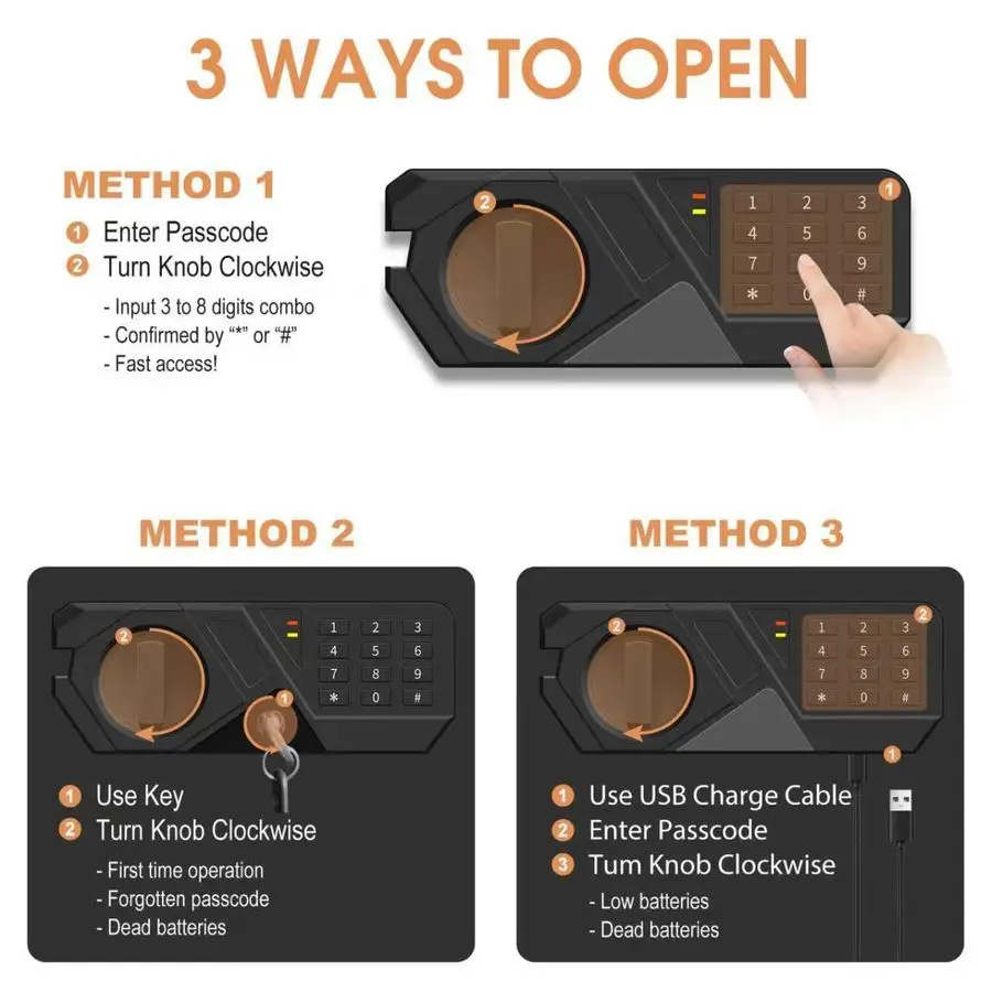 خزائن صغيرة مقاومة للحريق للاستخدام المنزلي، آمنة منزلية رقمية مقاومة للحريق مقاومة للماء مع لوحة مفاتيح قابلة للبرمجة، ومفاتيح احتياطية وقابلة للإزالة