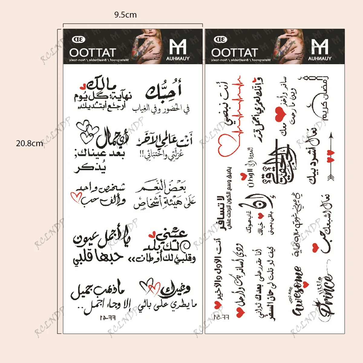 2pcs Waterproof Temporary Tattoo Sticker Arabic Fake Tatto Flash Tatoo Tato for Girl Women Men