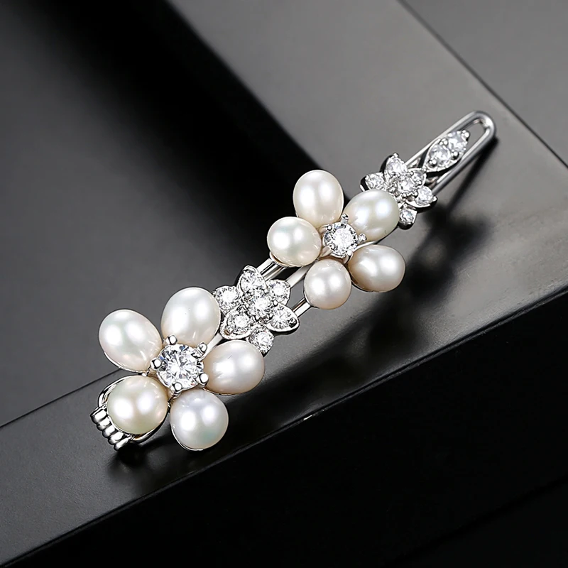 LUOTEEMI Freshwater Pearl CZ Hair Pins and Clips Cubic Zirconia Flower Bridal Hair Jewelry for Wedding Luxury Accessories Gifts