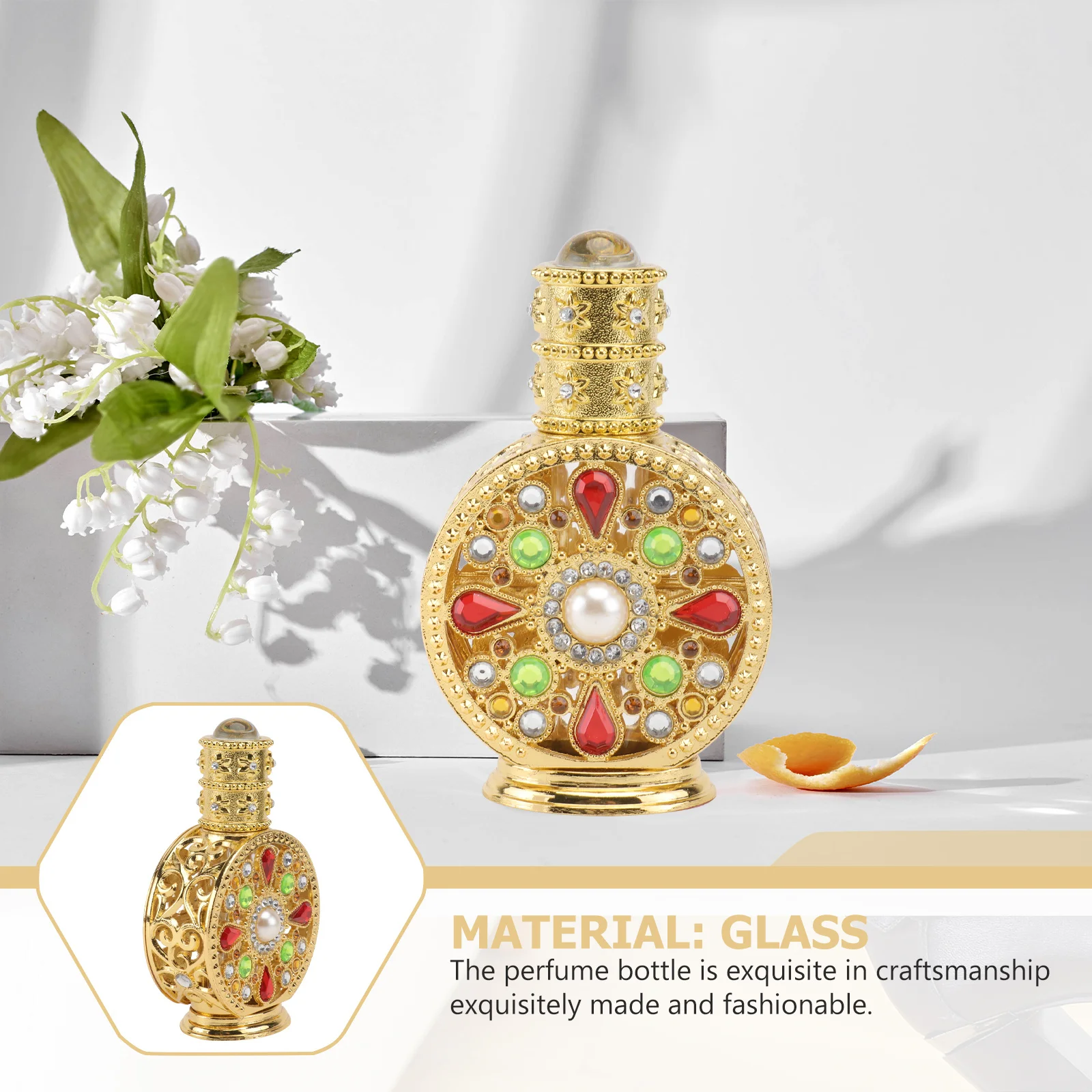 

1pc Glass Perfume Bottle Empty Essential Oil Container Refillable Travel Size Golden Vintage Home Decor Storage Skincare Tool