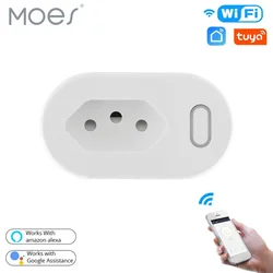 MOES Tuya 10A/16A Spina intelligente standard Brasile con monitor di alimentazione, presa intelligente WiFi APP Smart Life Funziona per Google Home, Alexa