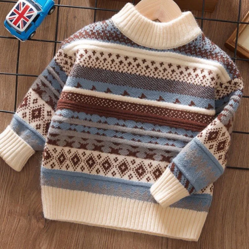 

Boys Woolen Sweater Crochet Cotton Windbreak 2024 Vintage Plus Thicken Autumn Winter Pullover Warm Children's Clothing