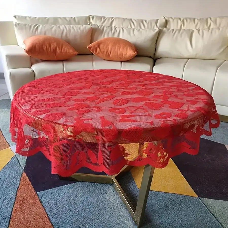 Valentine's Day Wedding Celebration Ceremony Round Polyester Tablecloth Party Love Cupid Lace Round Tablecloth Direct Sale