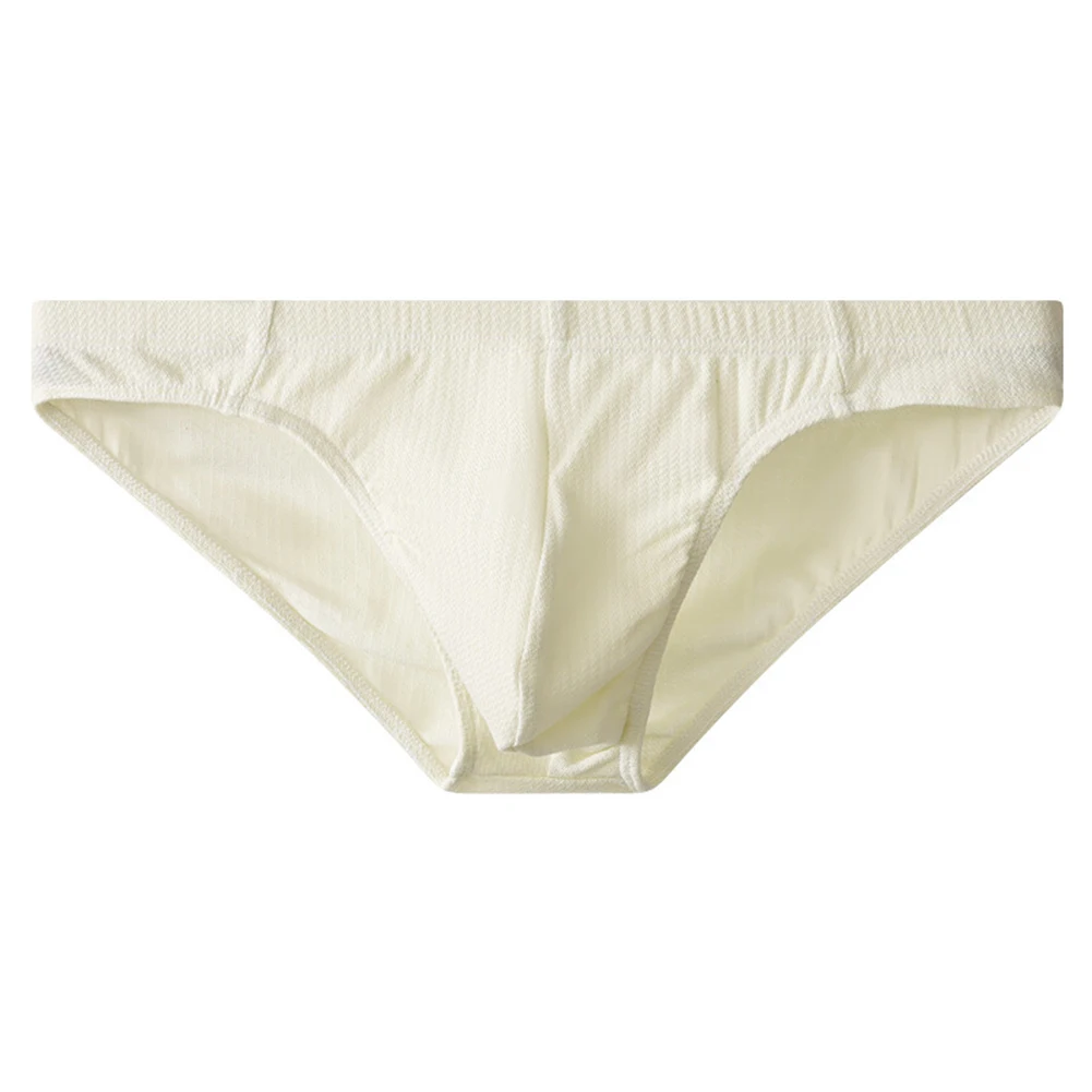 Men Threaded Cotton Brief Thin Breathable U Shape Pouch Underwear Low Waist Sexy Solid Color Panties M-2XL Large Size Briefs