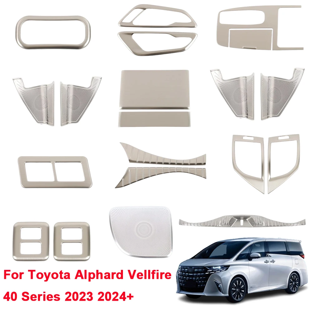 Steel Vent Outlet Handle Seat Bumper Trim Reading Light Cover Water Cup Frame For Toyota Alphard Vellfire 40 Series 2023 2024+