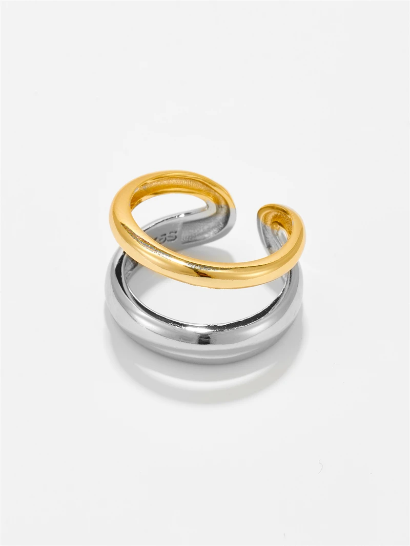 DPLAOPA 925 Sterling Silver Gold Double Color Plating Resizable Ring Adjustable Women New Trend Luxury Fine Jewelry Gift