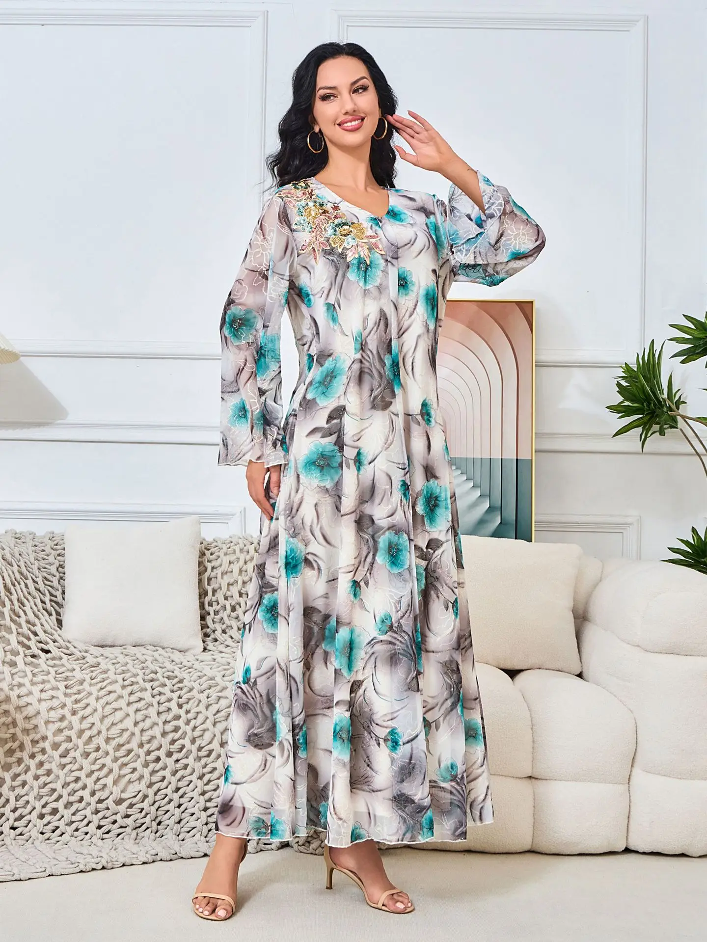 Eid Party Dress for Women Muslim Beading Abaya Jalabiya Long Dresses Dubai Morocco Kaftan Vestidos Ramadan Gown Robe 2024