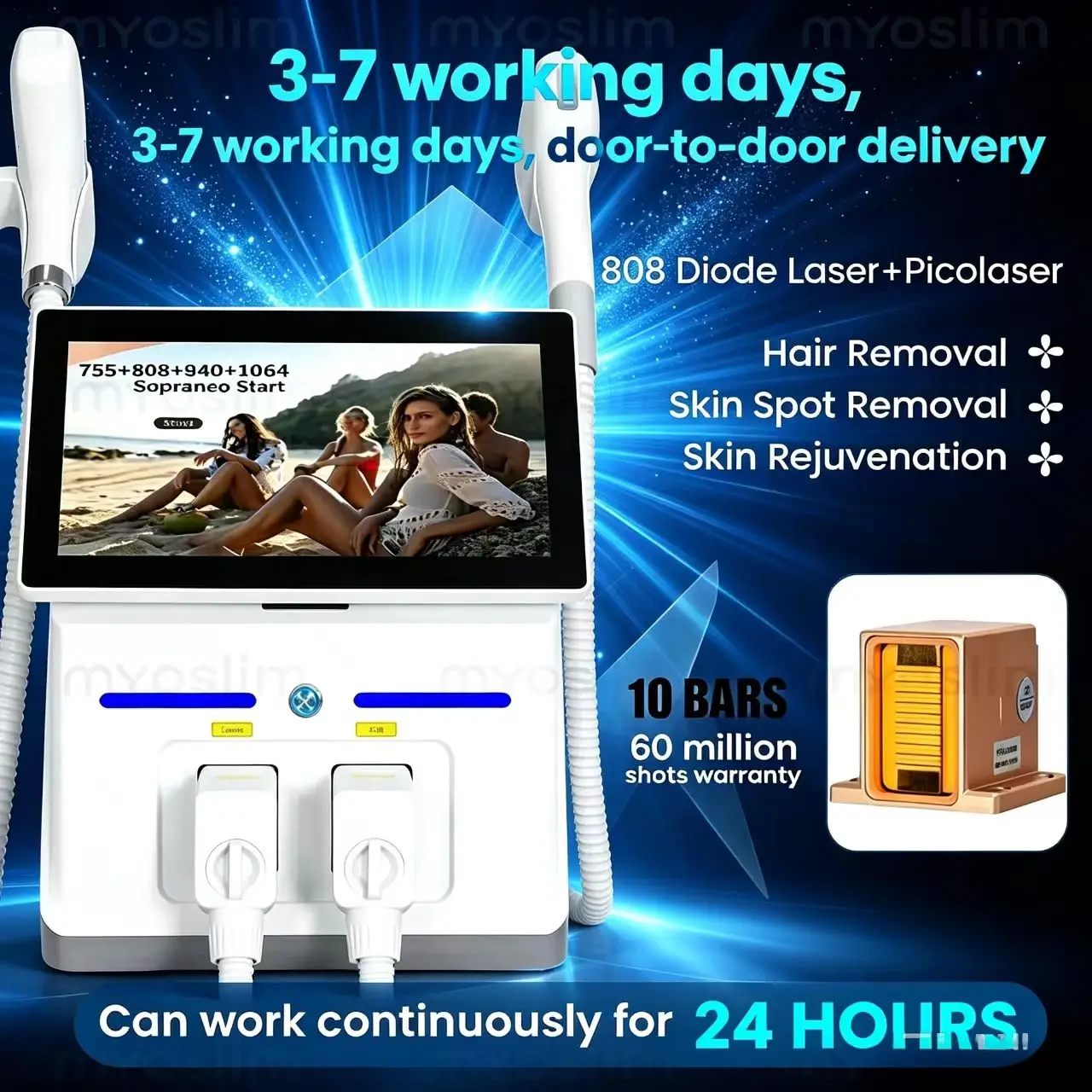 New Ice Platinum 2-in-1 4-Wavelength Laser Machine 808nm Diode for Hair Removal Pico Qswitch ND YAG for Tattoo Removal with Cool