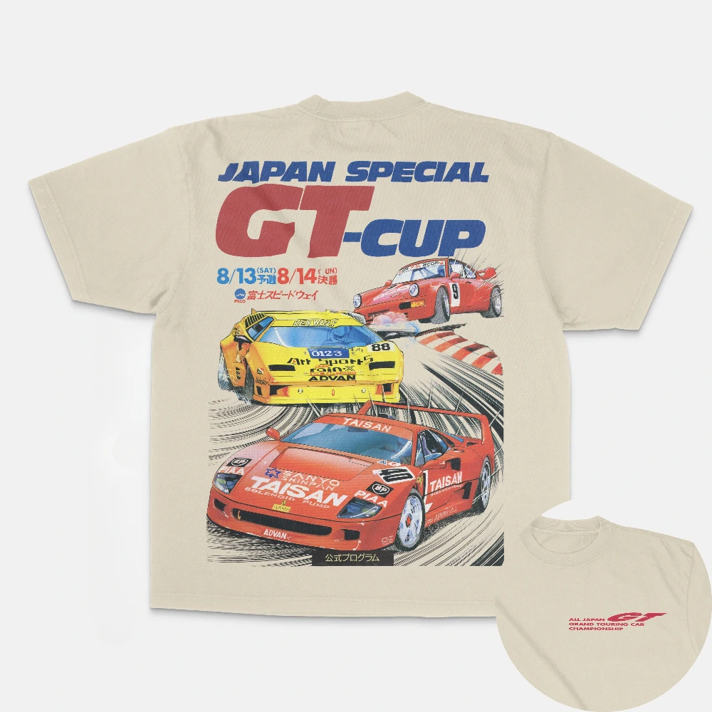 Fashion Summer Men Women GT-Cup T-Shirt Vintage Racing Cotton Tops Tees Retro Graphic Clothing Daily Casual Stylish Streetwear