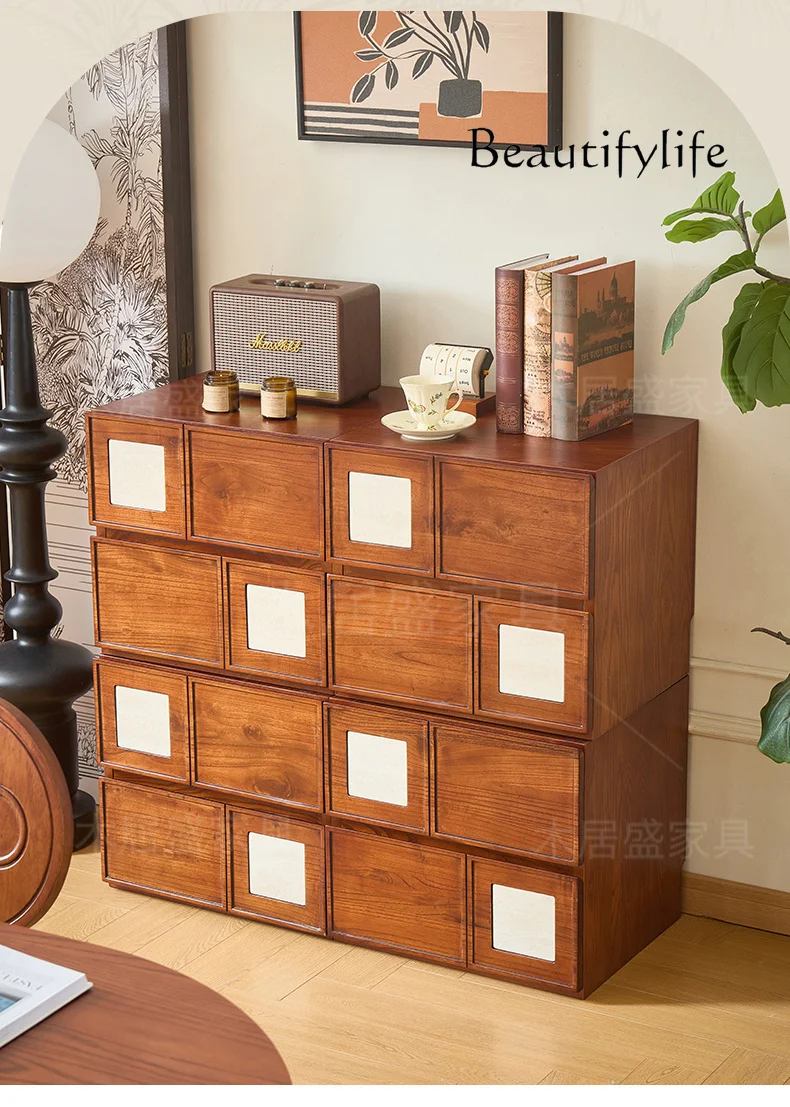 French antique module combination cabinet retro solid wood red oak card door cabinet designer fashion
