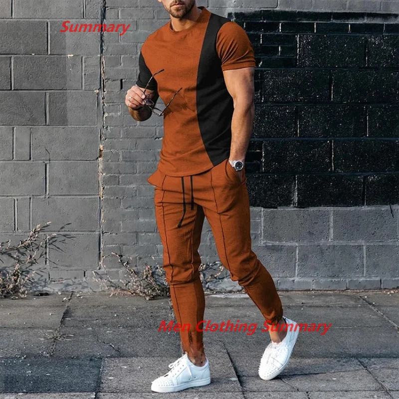 Conjunto de chándal con estampado 3D de letras para hombre, camiseta de manga corta de gran tamaño, pantalones de chándal, nueva tendencia