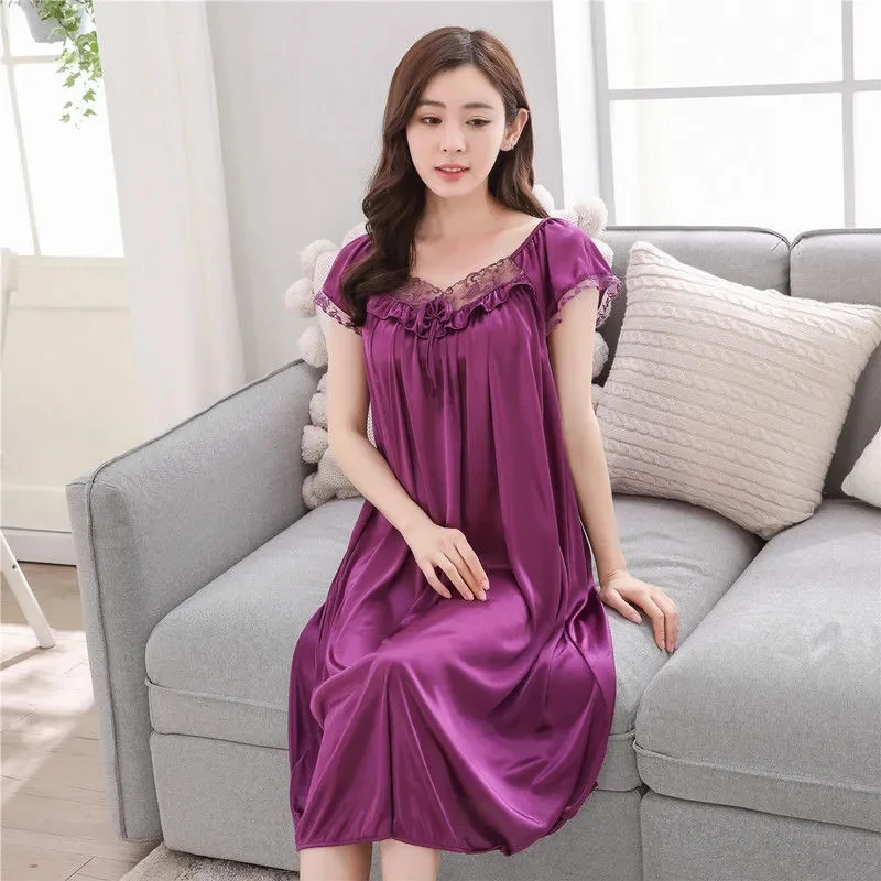 2025 renda de seda gelo longo pijamas com decote em v conjunto camisola homewear pijamas feminino camisola solta plus size