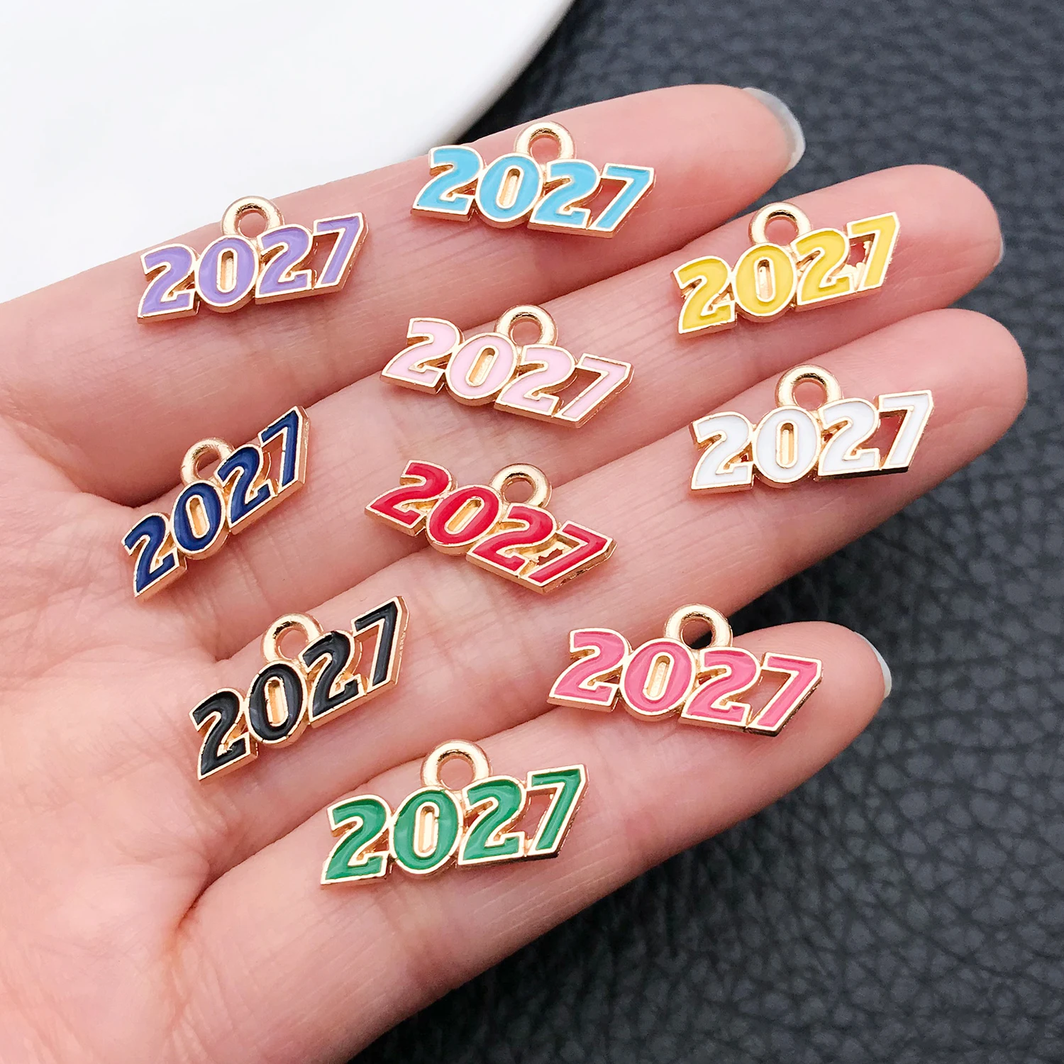 2027 Enamel Charms Bulk - Colorful Year Number Pendants for DIY Jewelry Making & Graduation Gifts