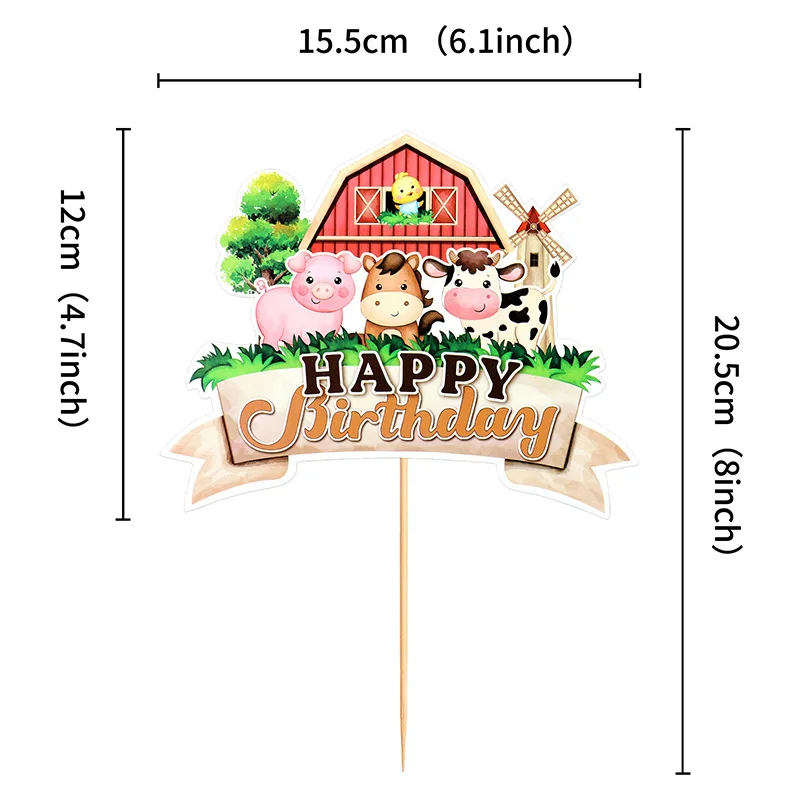 Cartoon Farm Animal Paper Cake Cupcake Topper Farm Theme Kids 1st Birthday Party Decor Baby Shower Supplies Chick Pig cake decor