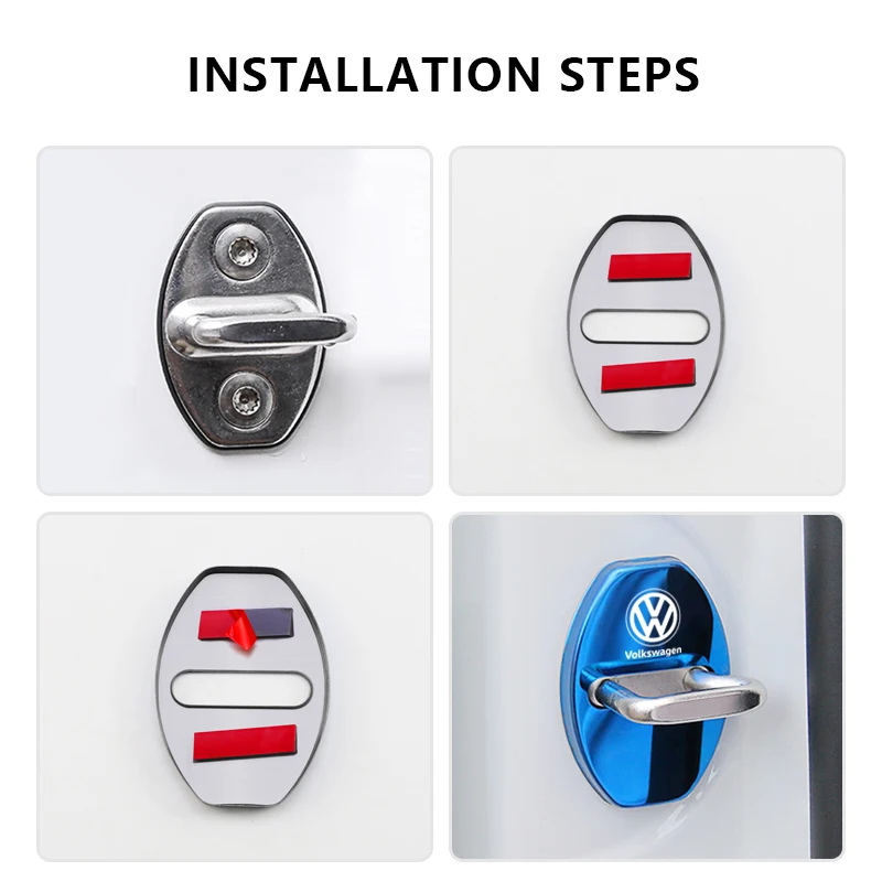 Car Ashtray 4Pcs Stainless Steel Car Door Lock Protective Cover For Volkswagen Jetta Golf Passat Polo Tiguan Arteon Touareg Taig view 6