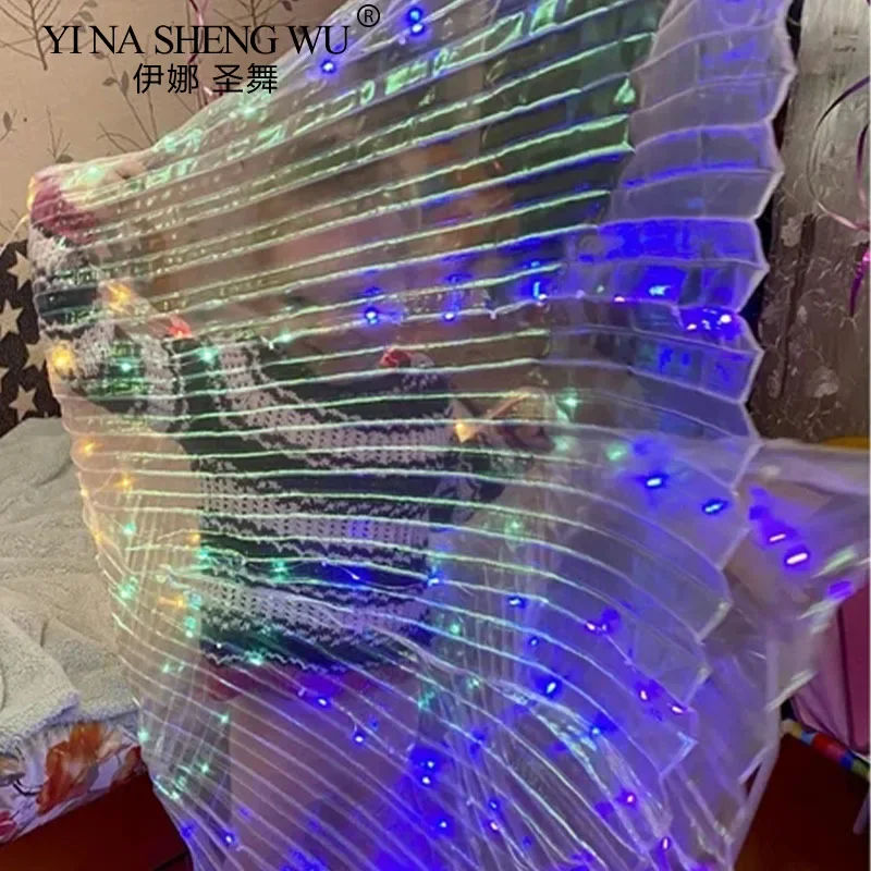 Adult LED Glowing Wings Colorful Dance Props for Belly Dance Performance Costumes Gold Wings Light-Up Cloaks for Stage Performan