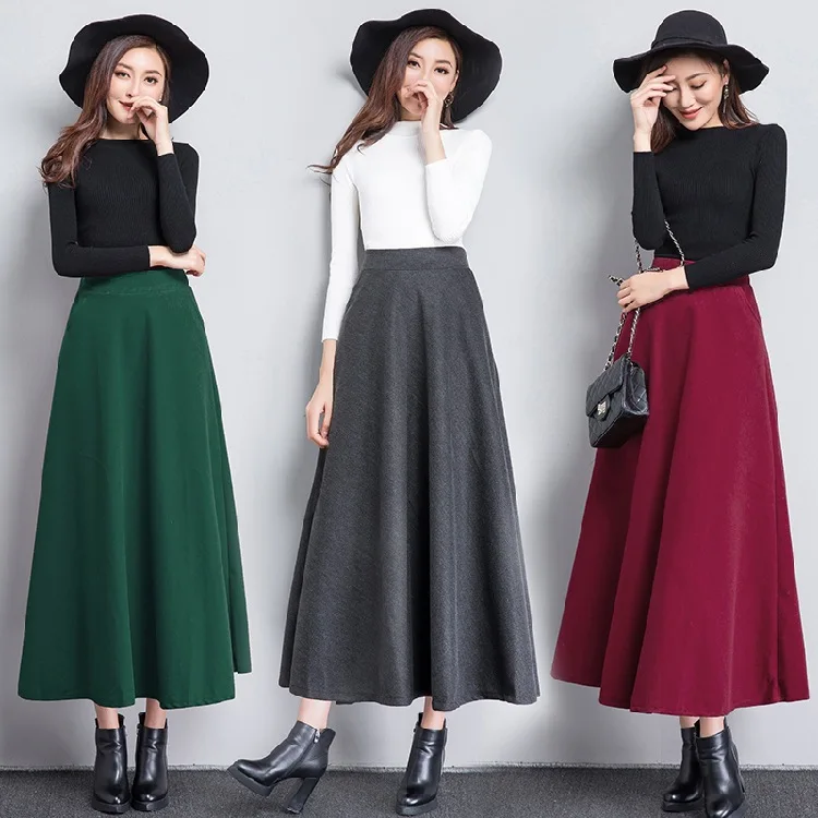 

Autumn Winter Long A-Line Skirt High Waist Wide Leg Slimming Woolen Skirt Women's Fashionable Artistic Style City Walk