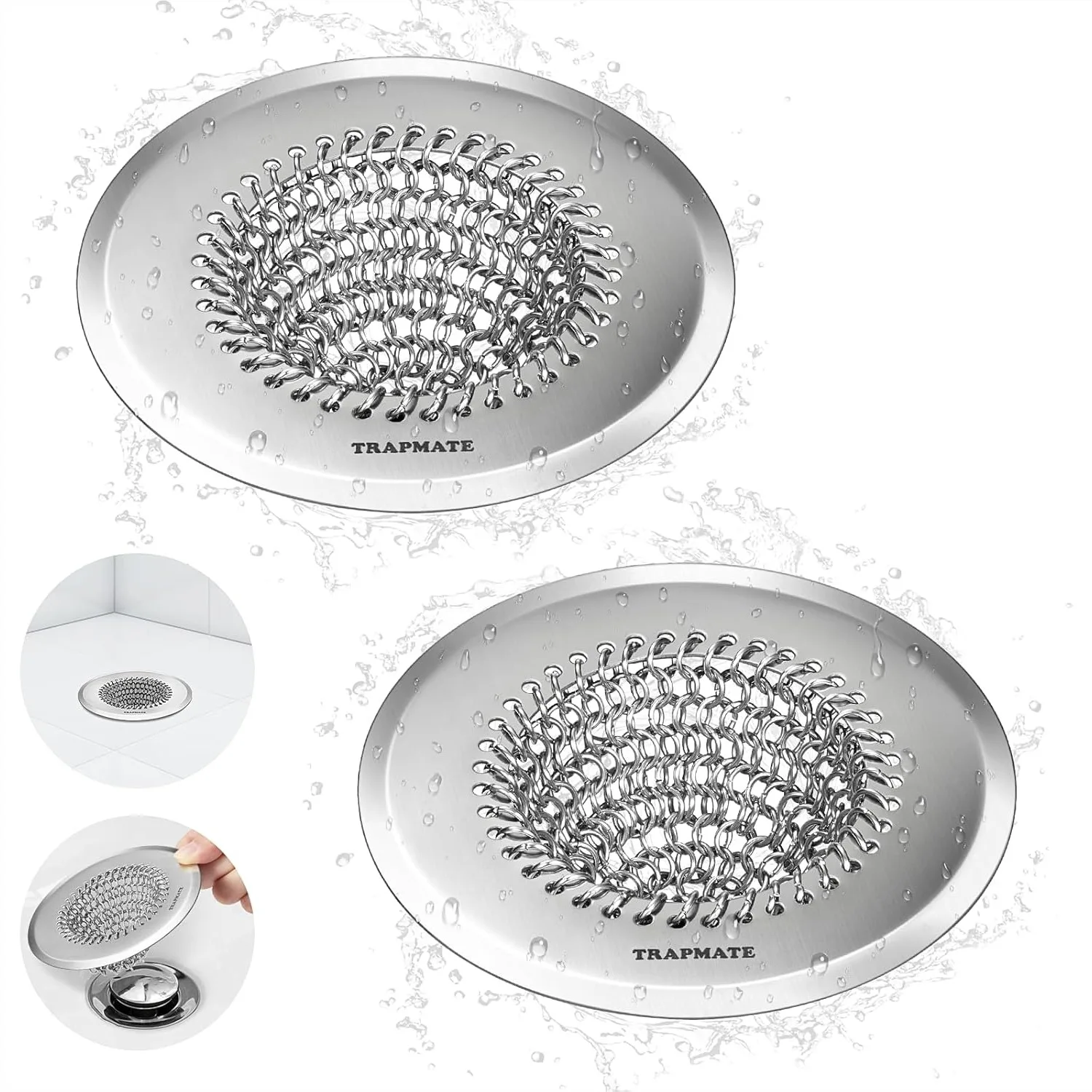 

Bathroom Sink Drain Strainer 4.4", Fast Drainage Shower Hair Catcher, Anti-Slip Stainless Steel Bathtub Drain Cover for Tub