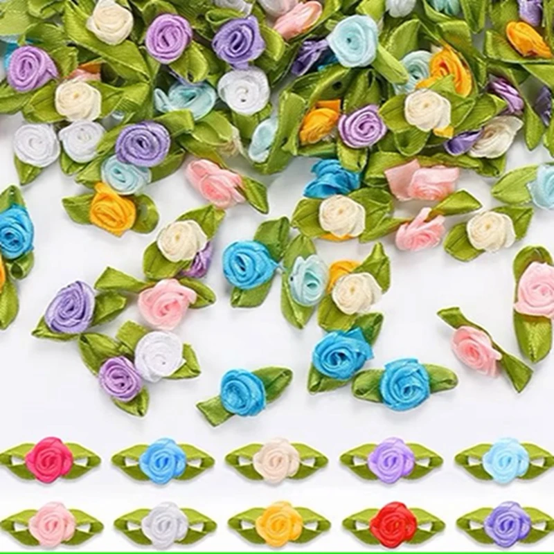 50/100 Uds Mini rosa flores artificiales cinta flores falsas para decoración del hogar boda novia decoración artesanía DIY regalos Accesorios