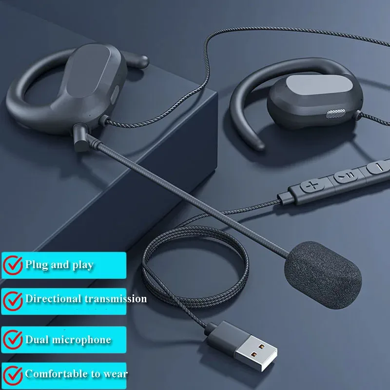 USB سماعات أذن مفتوحة نقل الاتجاه السلكية سماعة ألعاب الكمبيوتر التوصيل والتشغيل Hifi الصوت سماعة موسيقى ميكروفون مزدوج