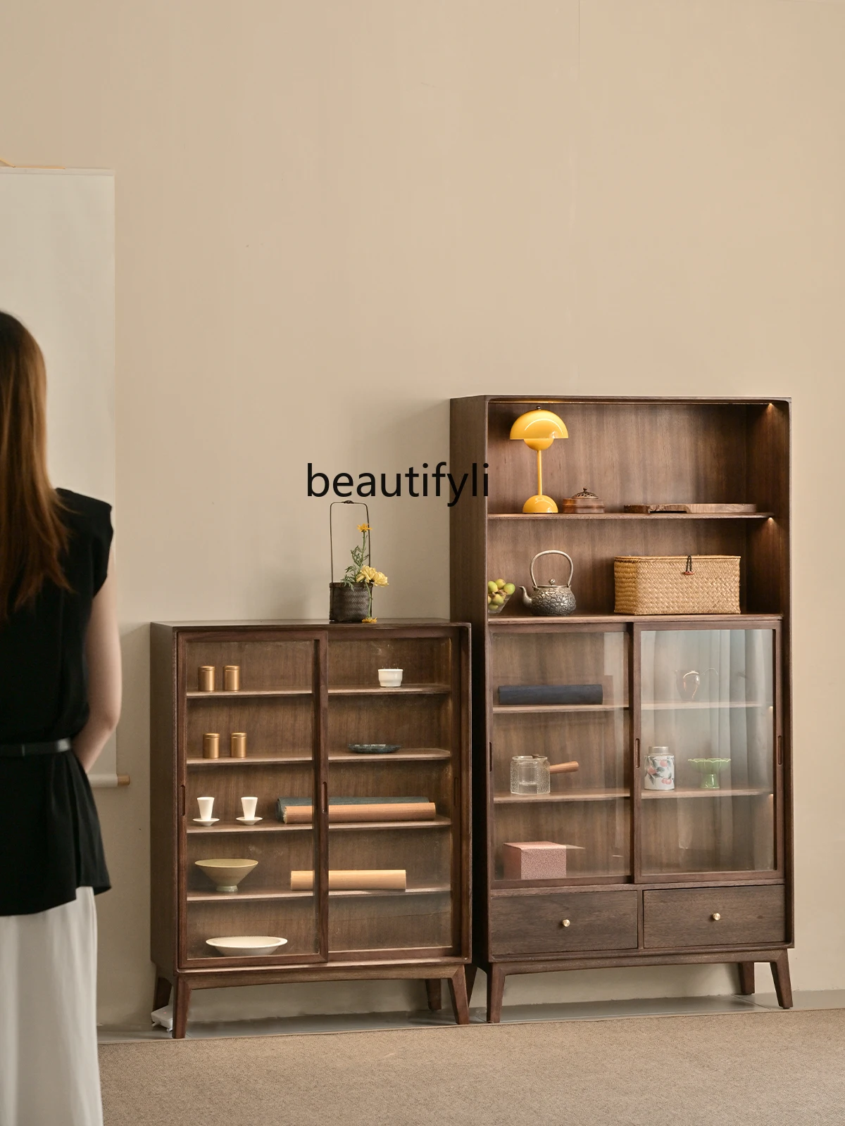 

Side cabinet, tea set, storage glass, household display cabinet, simple integrated locker with drawers