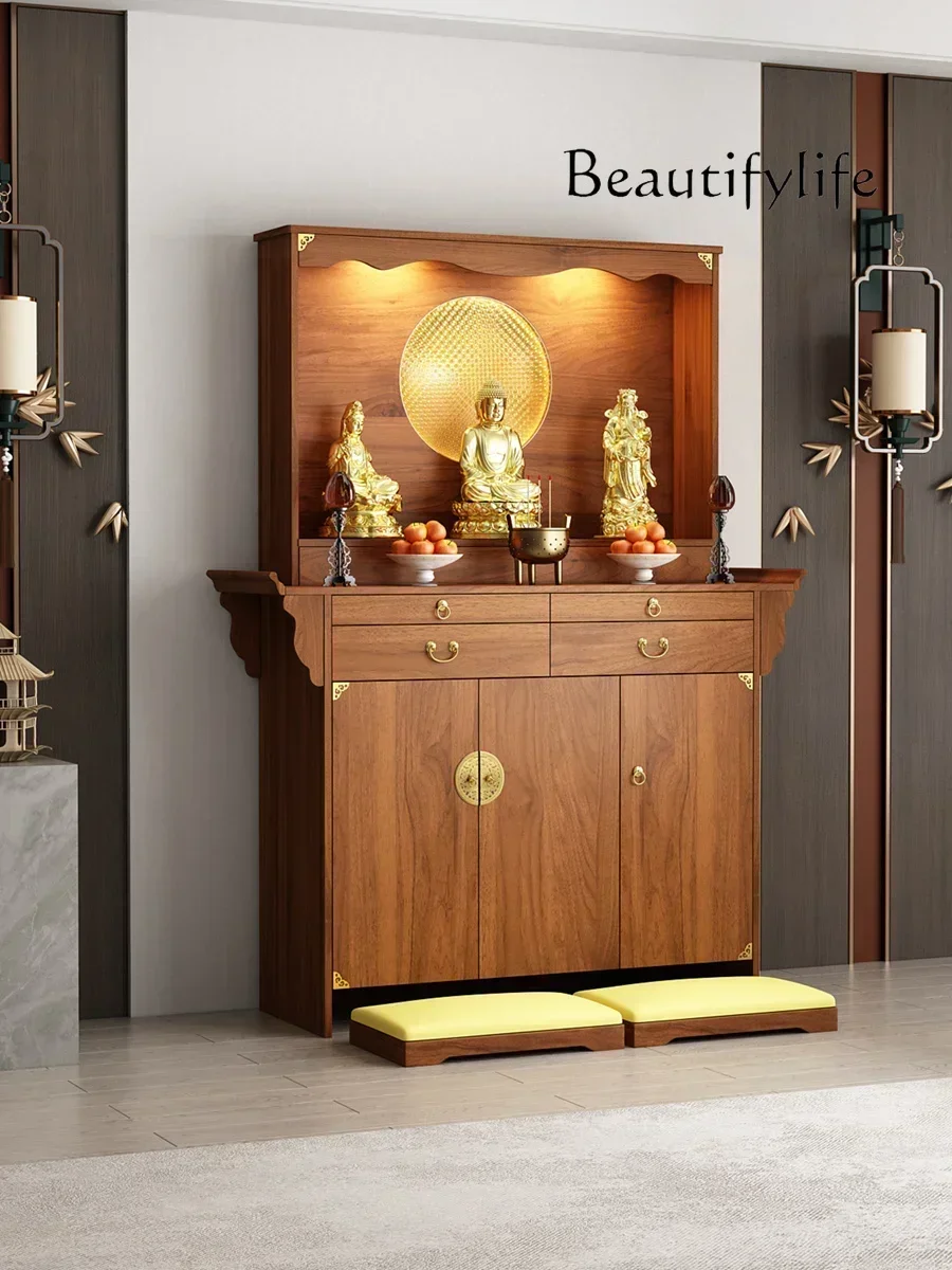 Buddhist niche new Chinese vertical cabinet God of Wealth offering table Buddhist platform household with door incense case