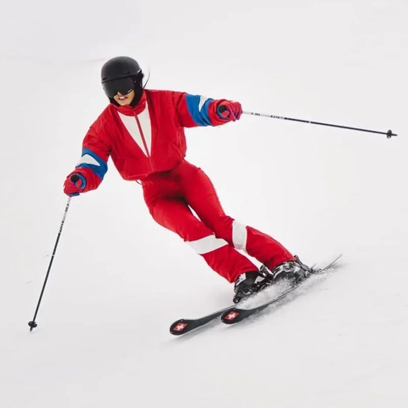Damen-Skibekleidung, Panel-Design, Stehkragen, lange Ärmel, mit Gürtel, Jumpsuit, Winter, Damen, Reißverschluss, schmal geschnitten, Herbst/Winter, warm, Sportbekleidung, Neu – Detail 1