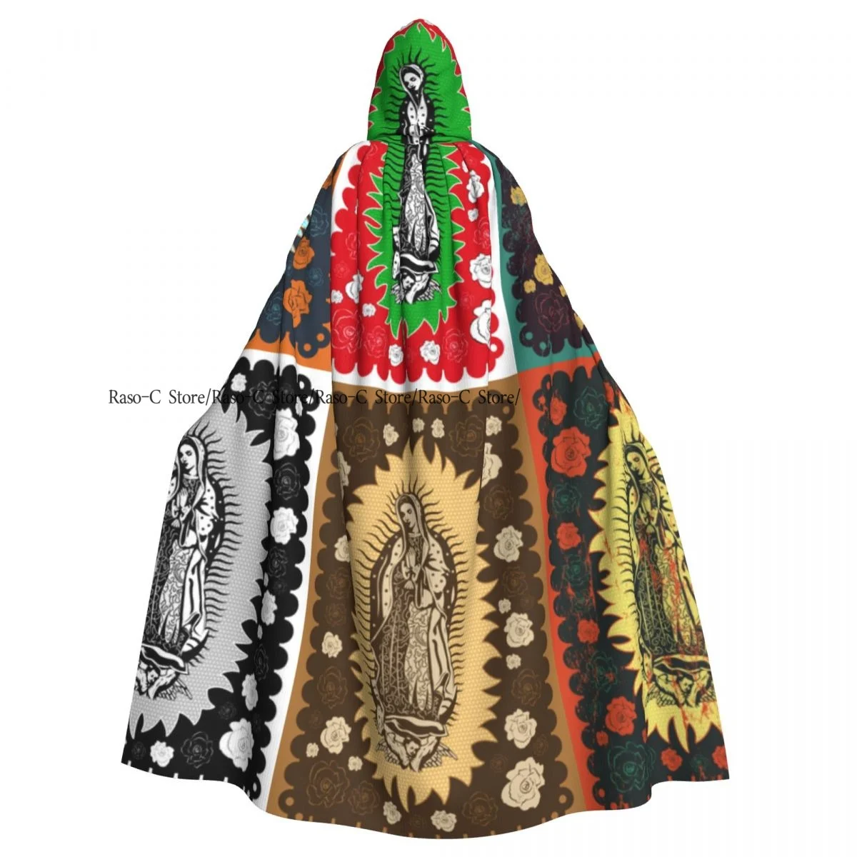 Adult Cloak Cape Hooded Lady Of Guadalupe Mexico Saint Holy Faith Medieval Costume Witch Wicca Vampire Elf Purim Carnival Party