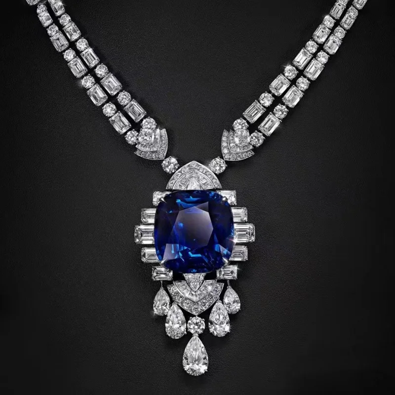 Colored gemstone sapphire necklace - Bridal wedding jewelry - Wedding dress accessories - Party - High-quality jewelry