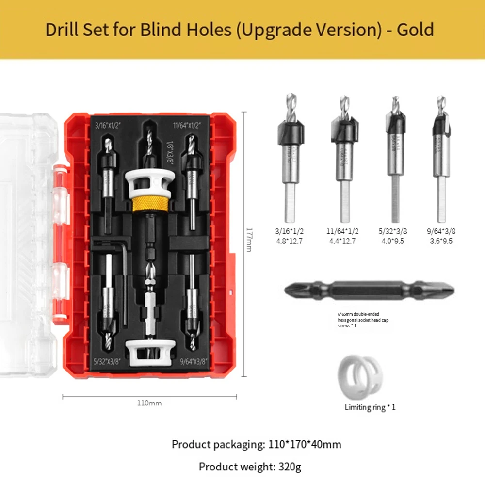 5pcs Countersink Drill Bits Set With Storage Box Depth Adjustable Alloy Cutting Edges Woodworking Tools Accesories