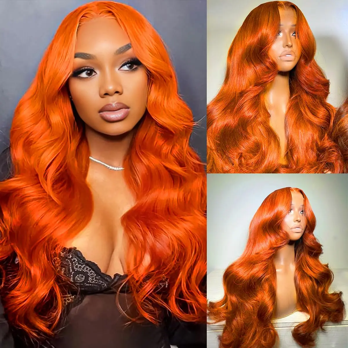 

Ginger Orange Body Wave 13x6 Lace Frontal Wig Human Hair Brazilian Colored Transparent 13x4 Lace Front Wigs Pre Plucked