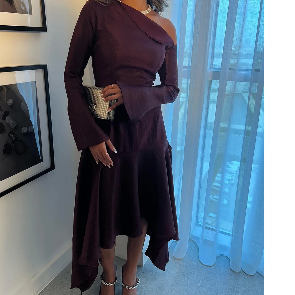 

Customized Modern A-Line Ankle Length Strapless Jersey Long Sleeves Evening Dress Classic Photo Color vestidos para mujer