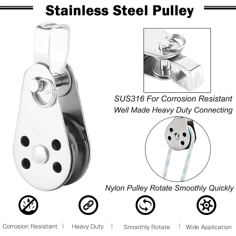 MAKE-SUS316 Polia de carga de elevação Rodas de bloco Polia única Polia forte de aço inoxidável ao ar livre