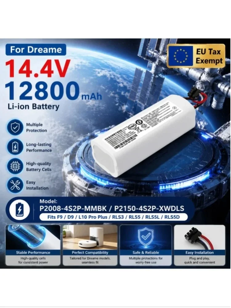14,4V Lithium-Ionen-Akku, kompatibler Ersatzakku für Dreame F9 D9 L10 Pro Plus RLS3 RLS5 RLS5L RLS5D, wiederaufladbare Li-Ionen-Ersatzteile für Roboter-Staubsauger und Wischroboter Zubehör
