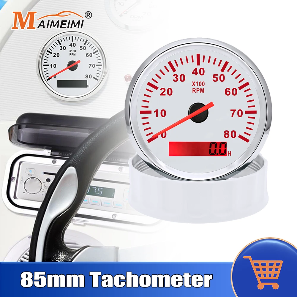 Image of 85mm Tachometeranzeige Digitaler Betriebsstundenzähler M16 M18 Drehzahlsensor Universal 3000 4000 6000 U/min für Auto Boot Marine Yacht Tachoanzeige