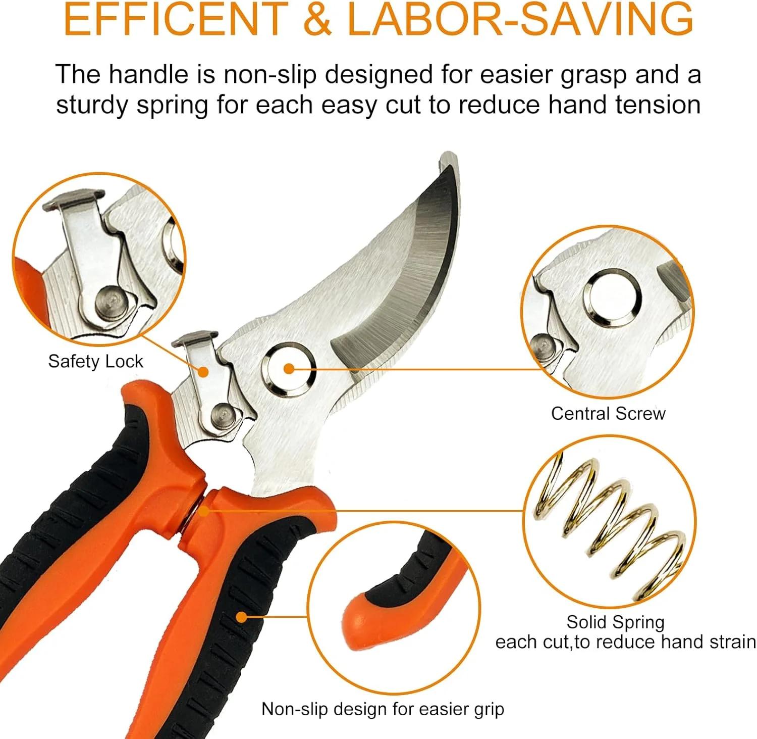 مقصات البستنة الاحترافية المصنوعة من الفولاذ المقاوم للصدأ، مقص التقليم لفروع الأشجار، أشجار الفاكهة والورود والزهور بدون جهد