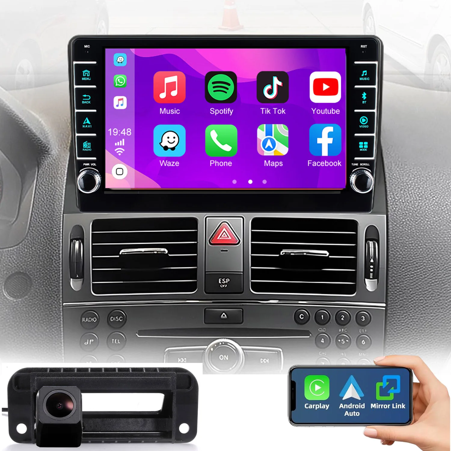 Android car radio Carpaly GPS Navigation+AHD rearview camera for Mercedes-Benz C-Klasse W204 S204 C63 C180 C200 C220 C250 C350