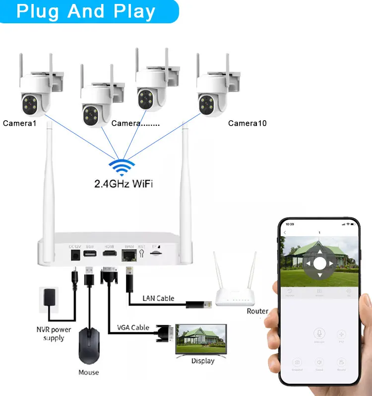 8-kanałowy bezprzewodowy system CCTV 10CH WIFI NVR 4MP słoneczna kamera IP bateria System bezpieczeństwa WIFI wideo słoneczna kamera monitorująca