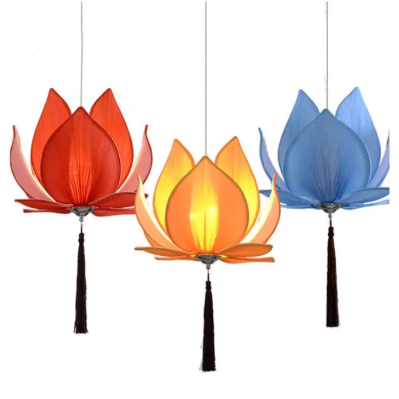 

New Chinese Fabric Zen Chandelier Chandelier Classical Lotus Lamp Temple Hall Living Room Restaurant Restaurant Lights