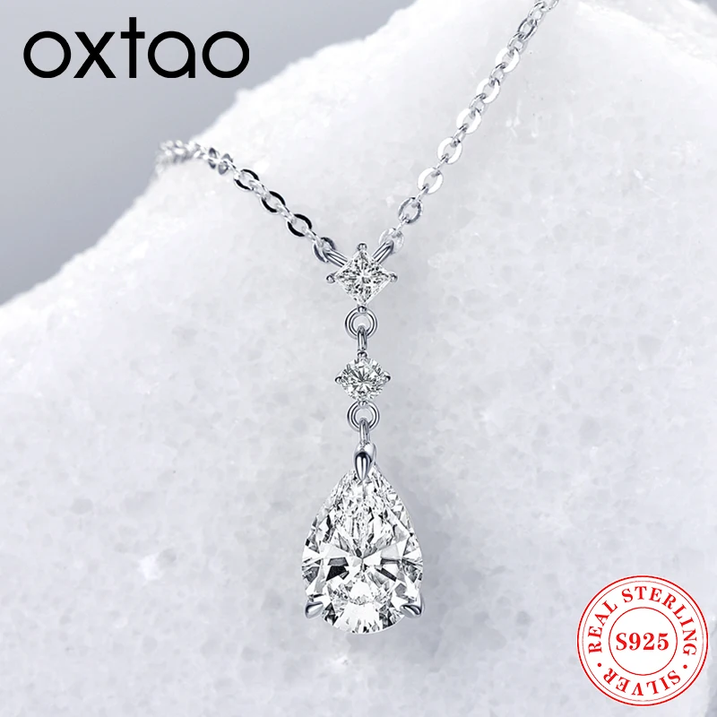 

Ожерелье OXTAO Waterdrop из стерлингового серебра 925 пробы с подвеской из муассанита 2 карата, цвет D, VVS1, для женщин, свадебное украшение, подарок