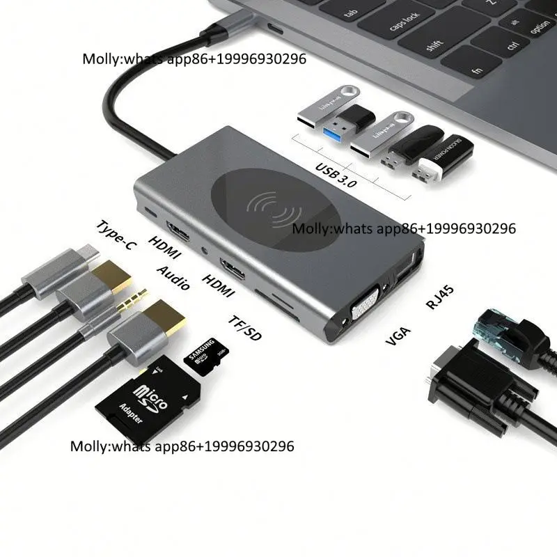 13 in 1 USB C Hub Multiport Adapter HD-MI Adapter USB C Docking Station with 4K HD-MI Laptop Dock