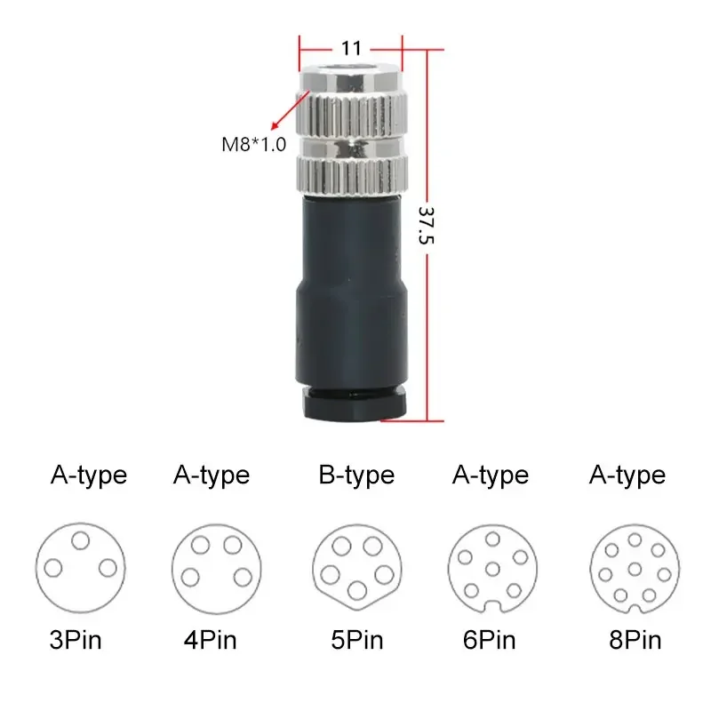 M8 Assembled Aviation Plug Sensor A-code Female Head 3pin 4pin 6pin 8pin Waterproof Connector B-code 5Pin Switch Connecting Wire