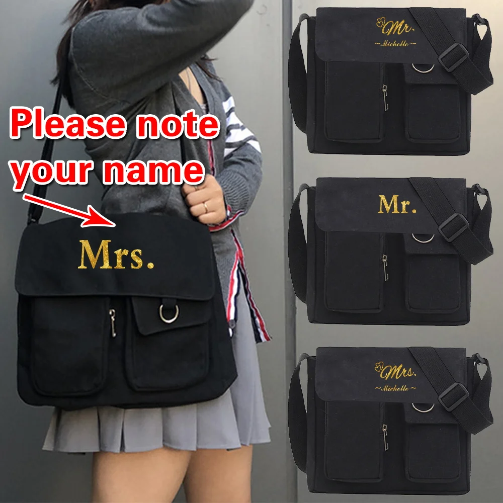 

Personalized Customized Name Canvas Shopping Pouch Multifunctional Phone Pouch Large Capacity Messenger Bag Portable Flap-bag