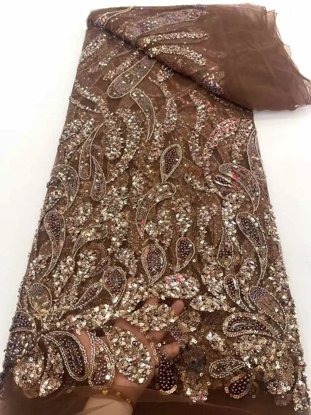 高級アフリカチュールレース最新ビーズスパンコール生地 2025 高品質ナイジェリアチュールネットレース刺繍花嫁レースドレス