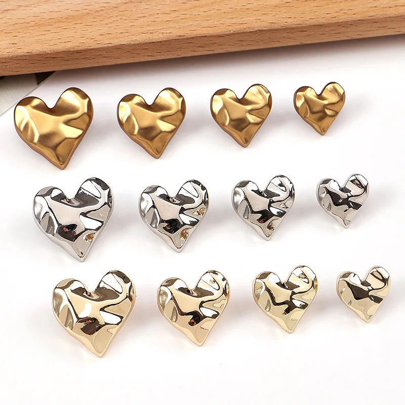 15Pcs/lot 15-23mm Gold and Silver Heart-Shaped Irregular Metal Buttons Coat Suit Alloy Hand Sewn Buttons N731