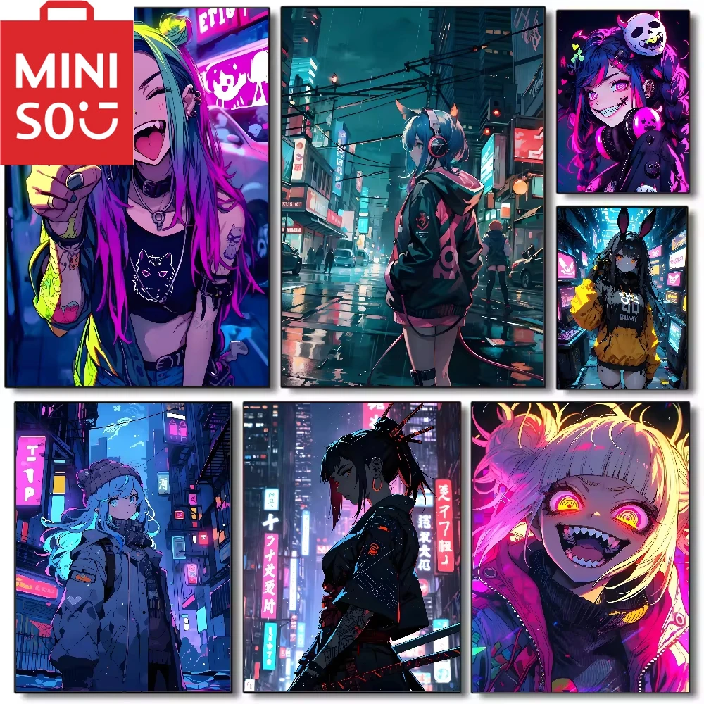 

MINISO DIY картина маслом по номерам крутая киберпанк девушка украшение дома стена спальня гостиная бар декор комнаты забавный подарок рамки