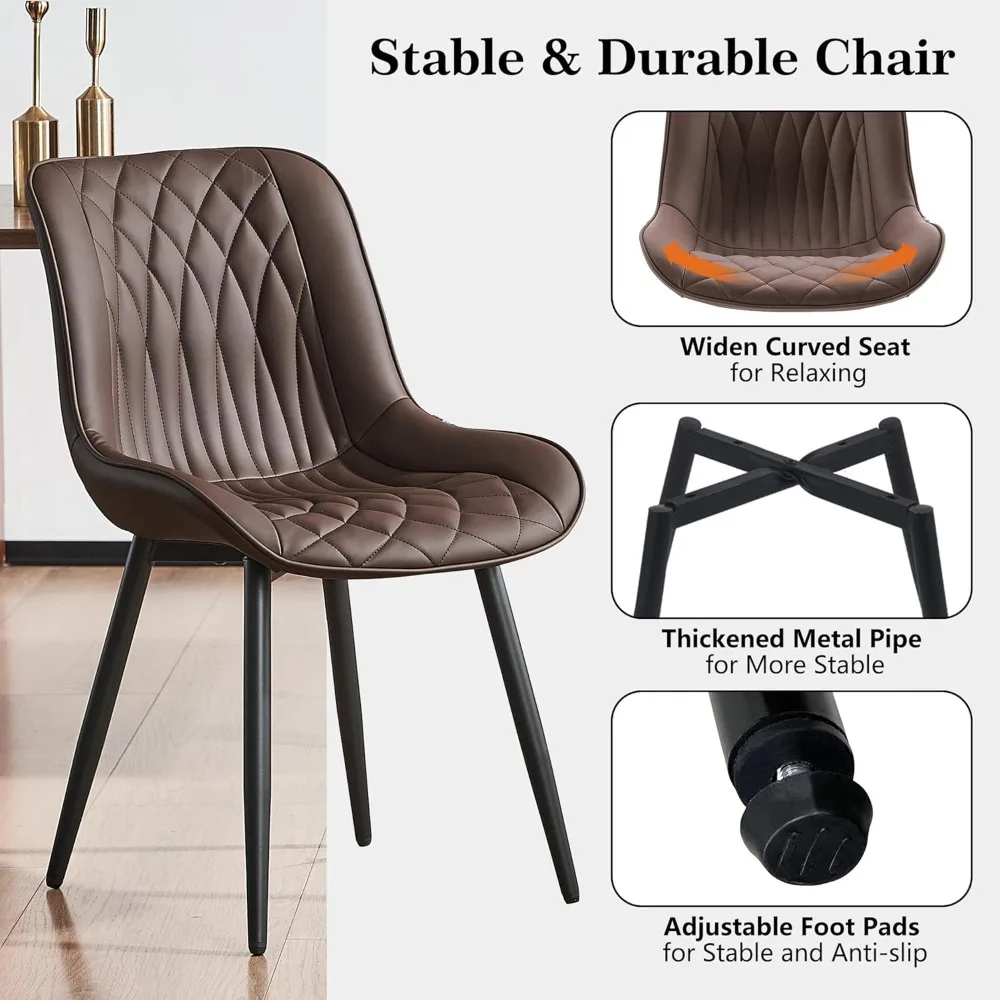 طقم كراسي طعام حديثة من الجلد الصناعي مكون من قطعتين مع إطار معدني معزز ومنفروشات مقاومة للخدش