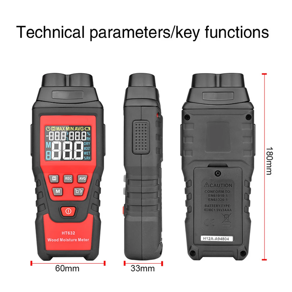 

HT632 Digital Wood Moisture Tester Analyzer For Measuring Moisture In Wood Gypsum Slurry Cement Building Materials