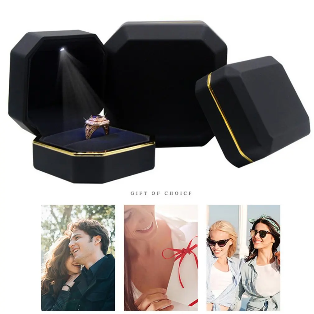 Square Wedding Double Ring Case Ring Box With Led Jewelry Gift Boxs For Ring Pendant Earings Proposal Wedding